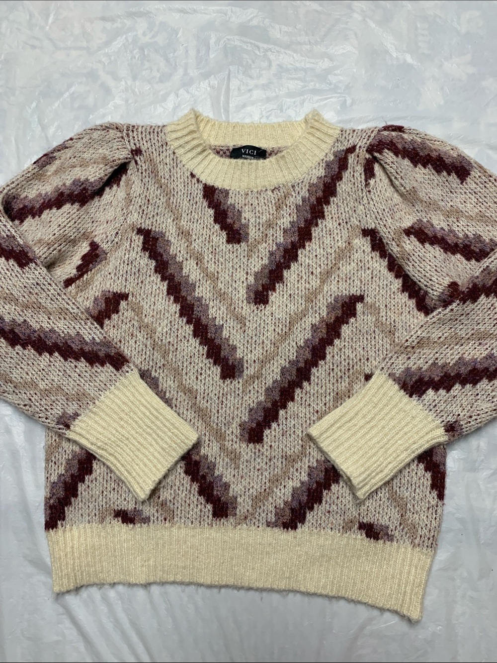 Vici Chevron Print Glenny Dupe Crewneck Sweater Fuzzy Cozy NWOT Size Medium